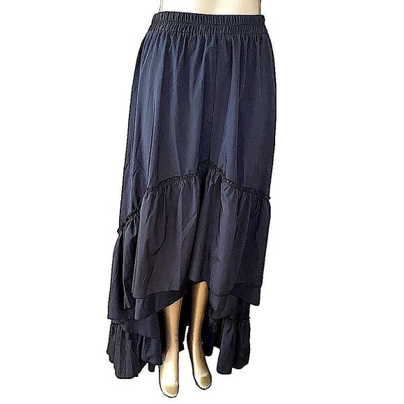 2XL Maxi skirt, black, high low, ruffle detail, elastic waist - Picture 1 of 4